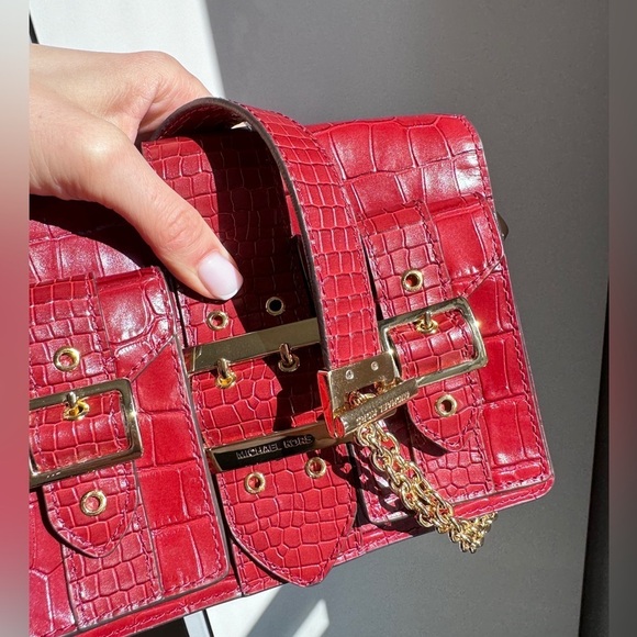 Michael Kors Embossed Gold Chain Leather Bag in Burgundy - Picture 13 of 17